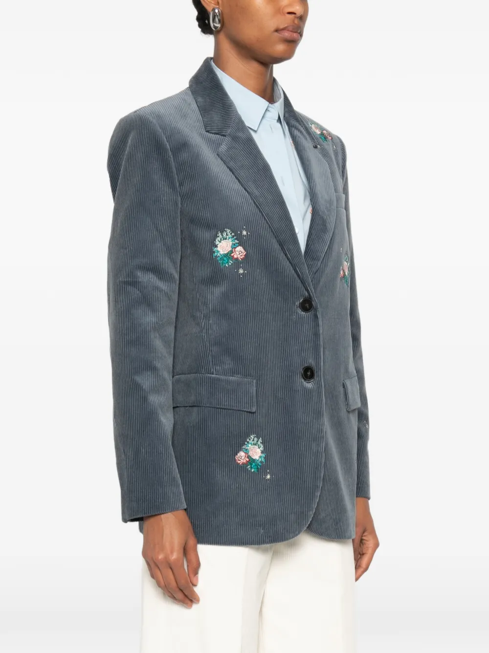 Forte Ribfluwelen blazer met geborduurde bloemen Grijs