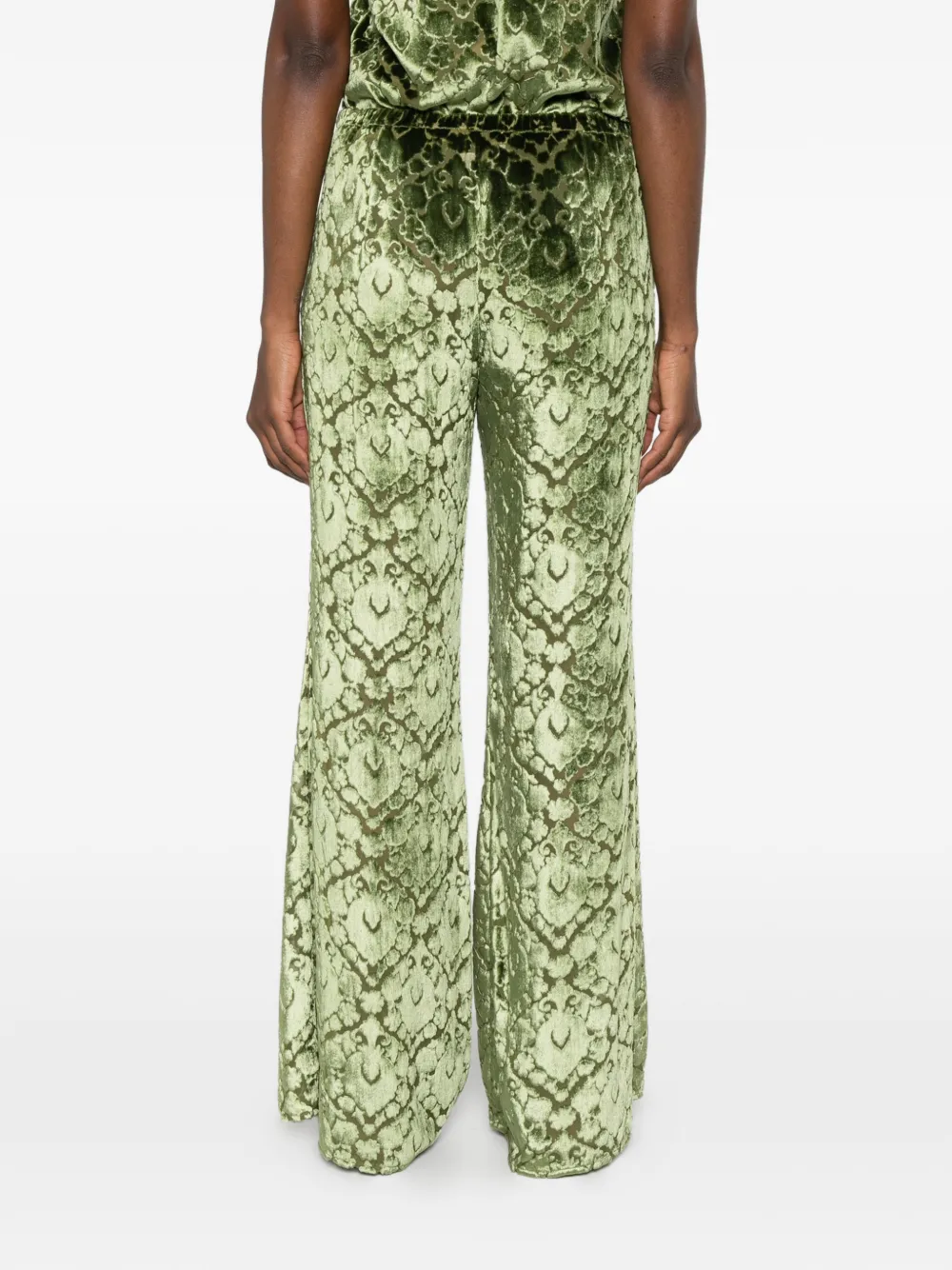 Forte Flared broek met damask-patroon Groen
