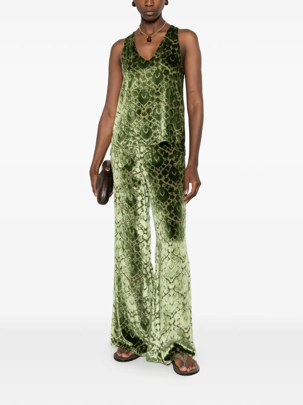 Forte Flared broek met damask-patroon Groen