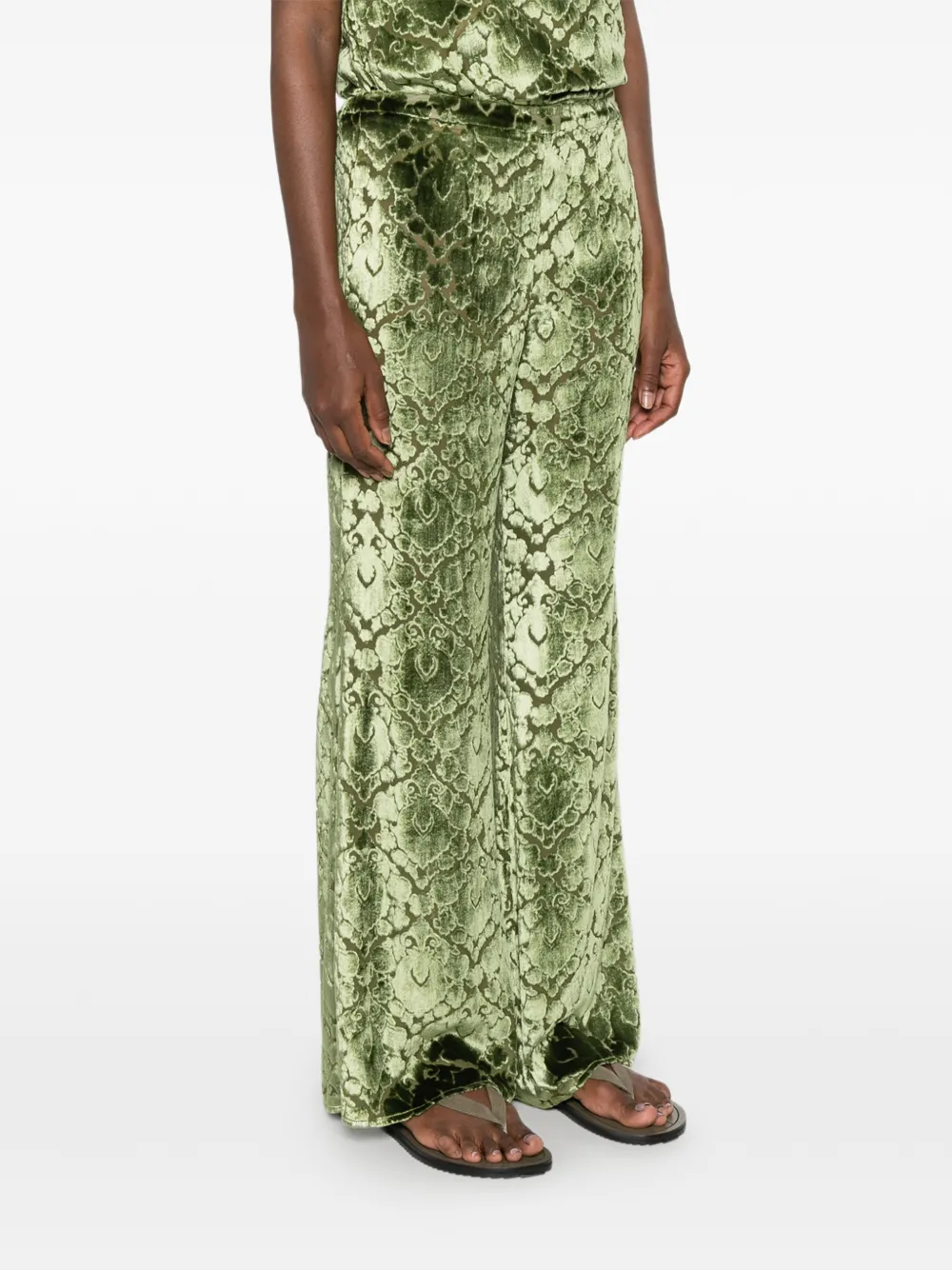 Forte Flared broek met damask-patroon Groen