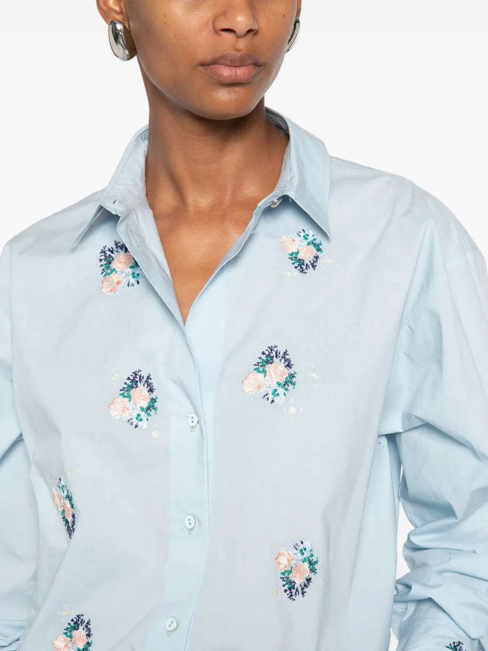 Forte Overhemd met geborduurde bloemen Blauw