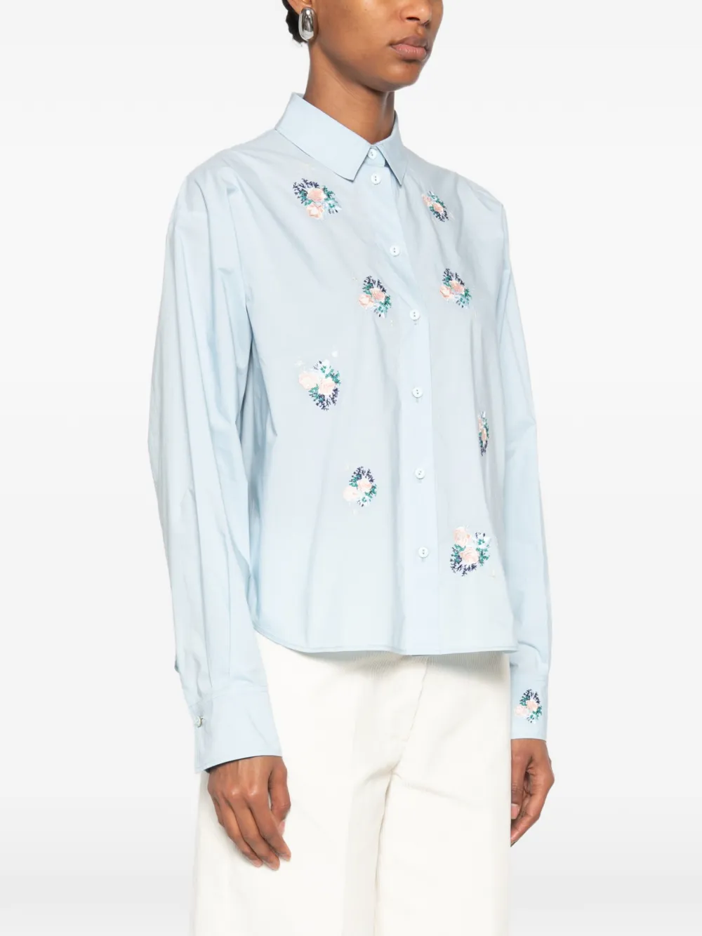 Forte Overhemd met geborduurde bloemen Blauw