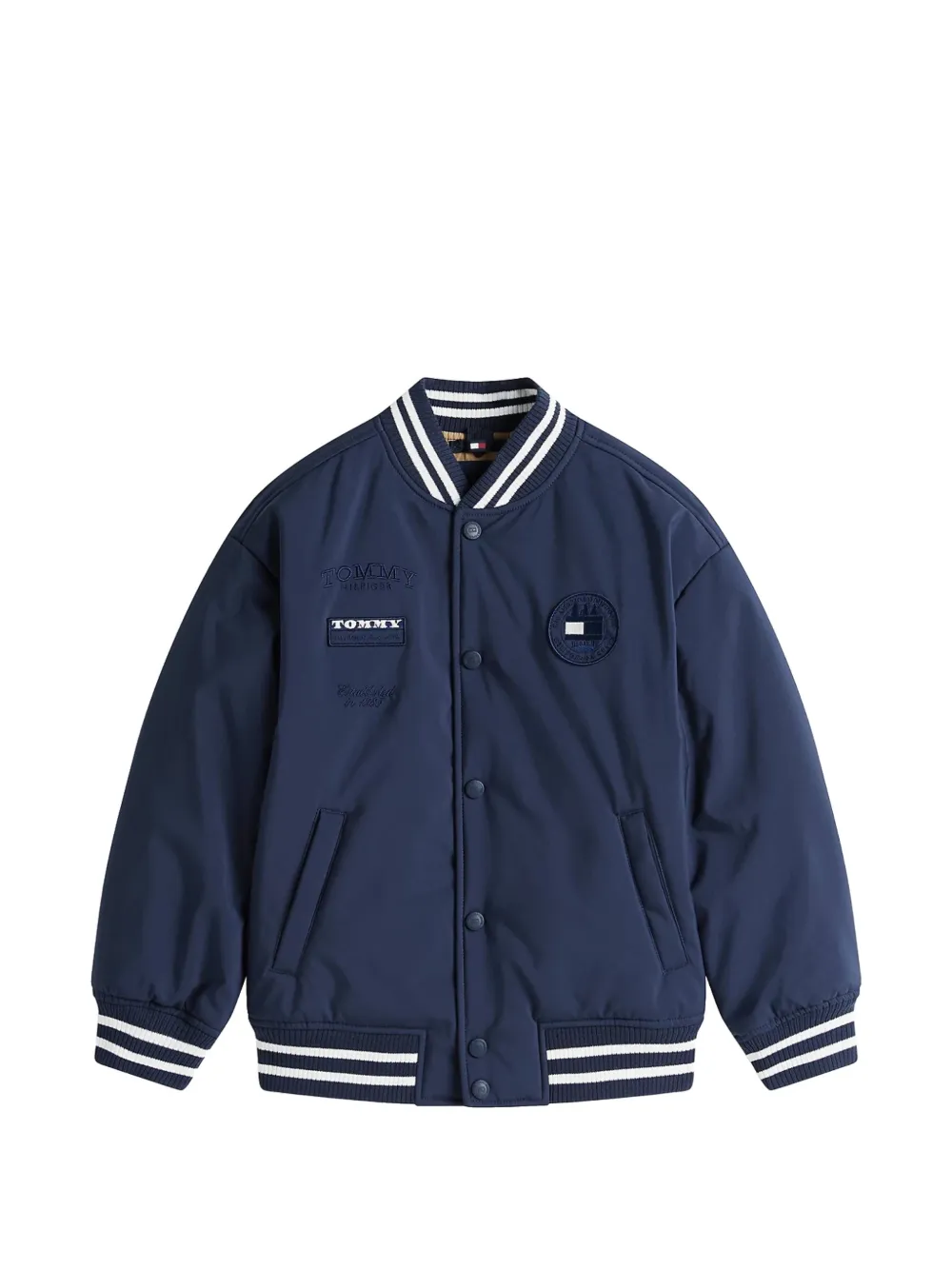 Tommy Hilfiger Junior logo-patch relaxed bomber jacket - Blau