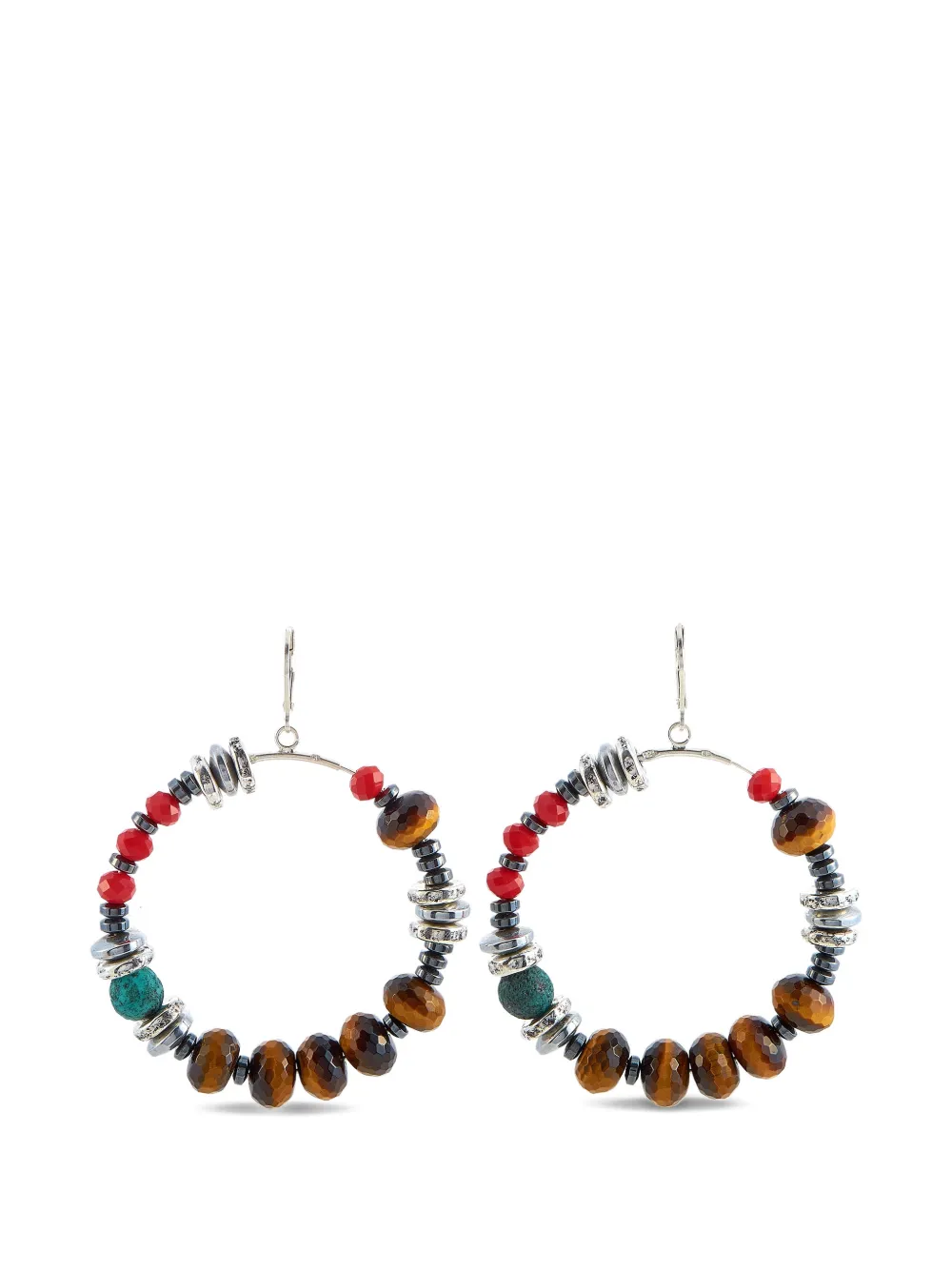 King Baby hematite beaded hoop earrings - Argento