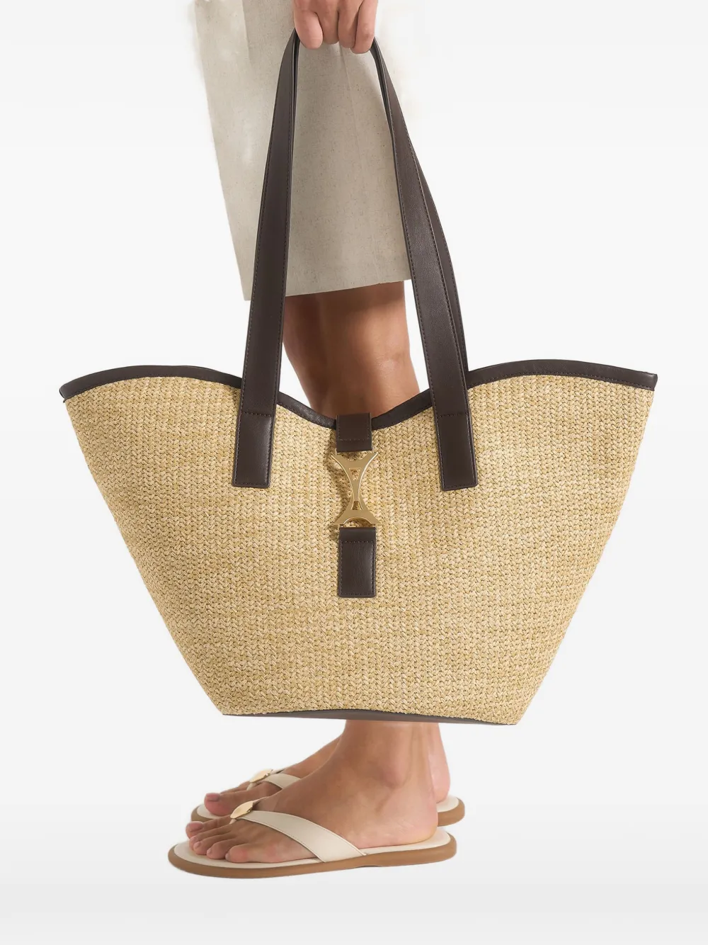 Manière De Voir Emera raffia shopper Beige