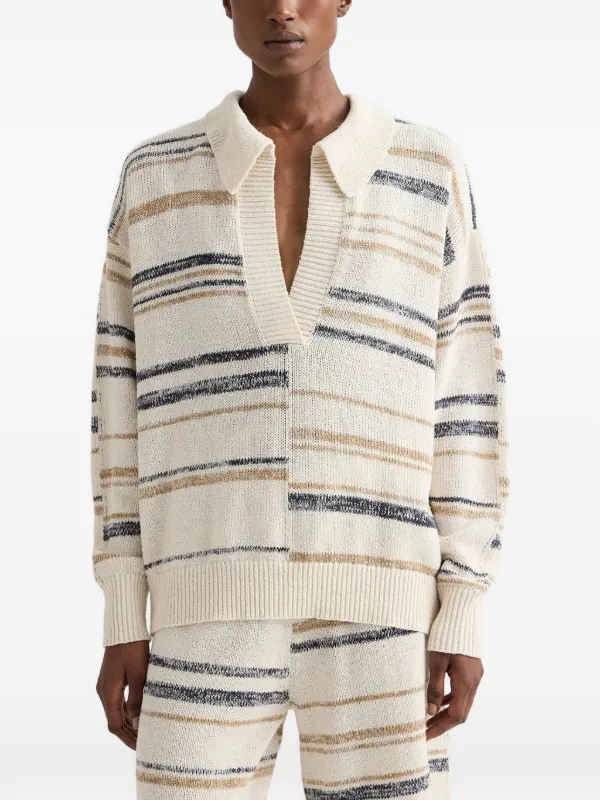 Twp Stripe-intarsia V-neck Sweater in Neutrals