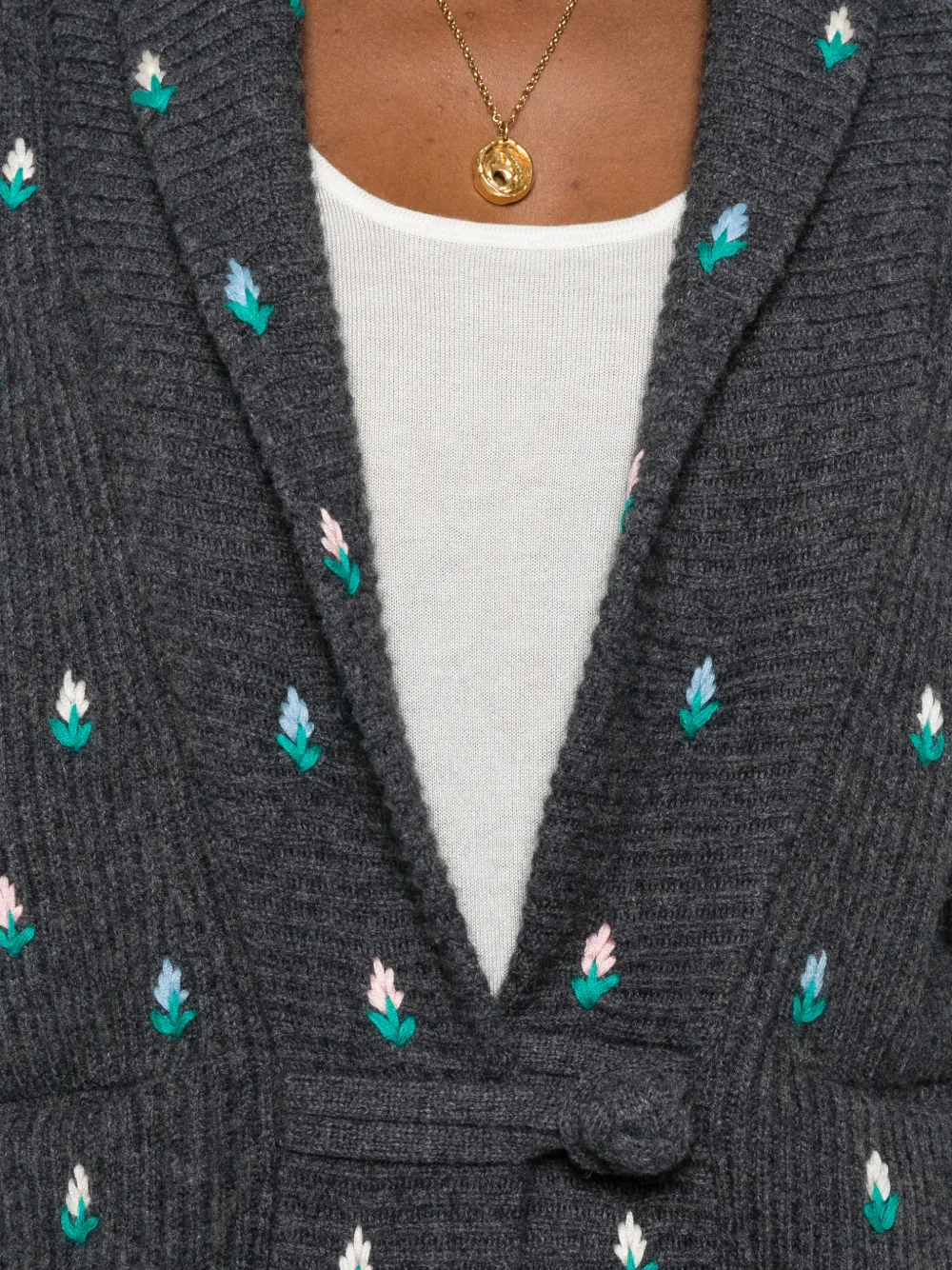 Forte Vest met geborduurde bloemen Grijs