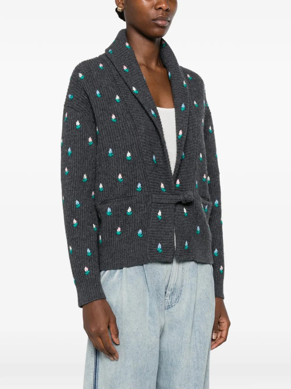 Forte Vest met geborduurde bloemen Grijs