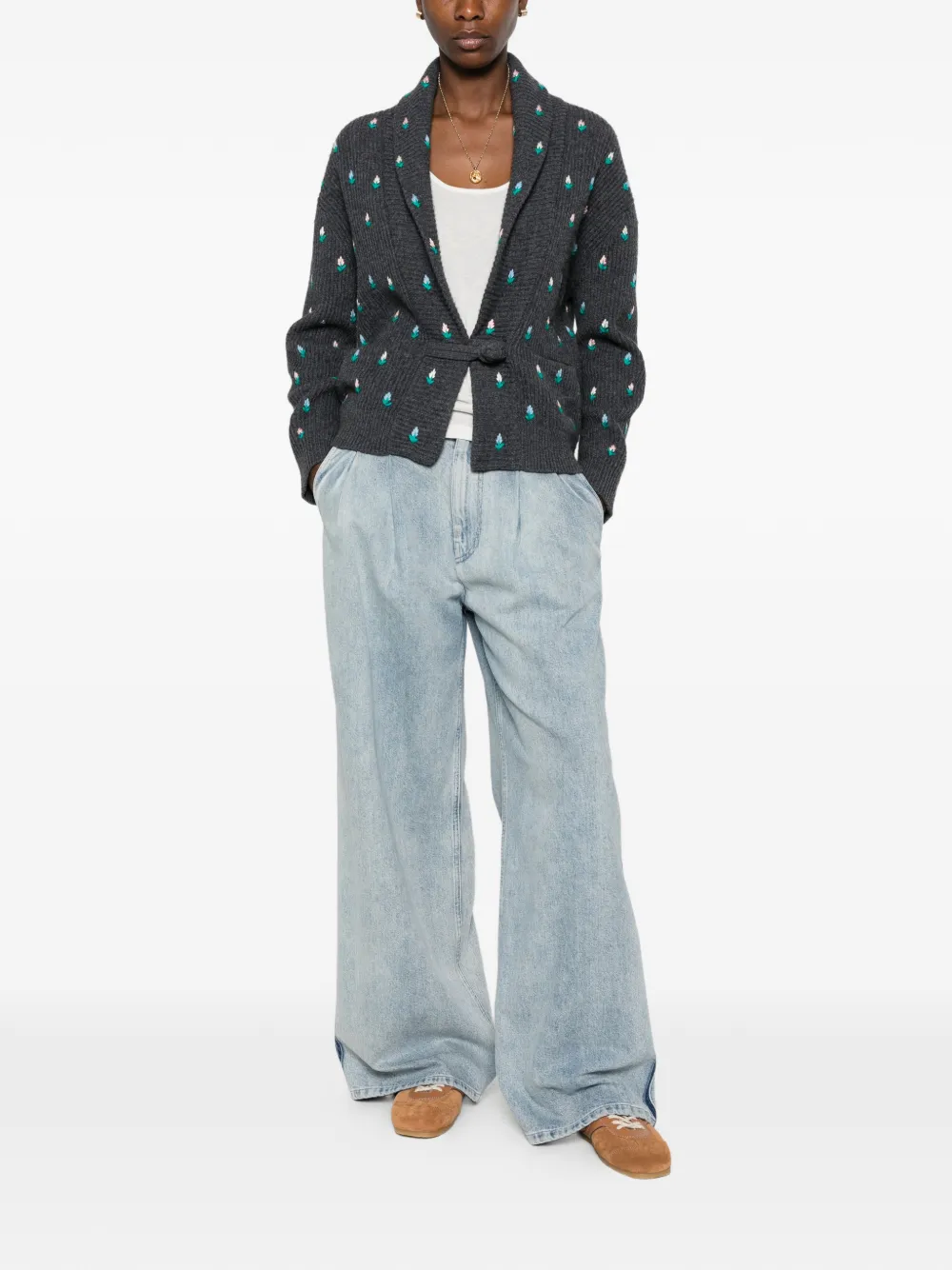 Forte Vest met geborduurde bloemen Grijs