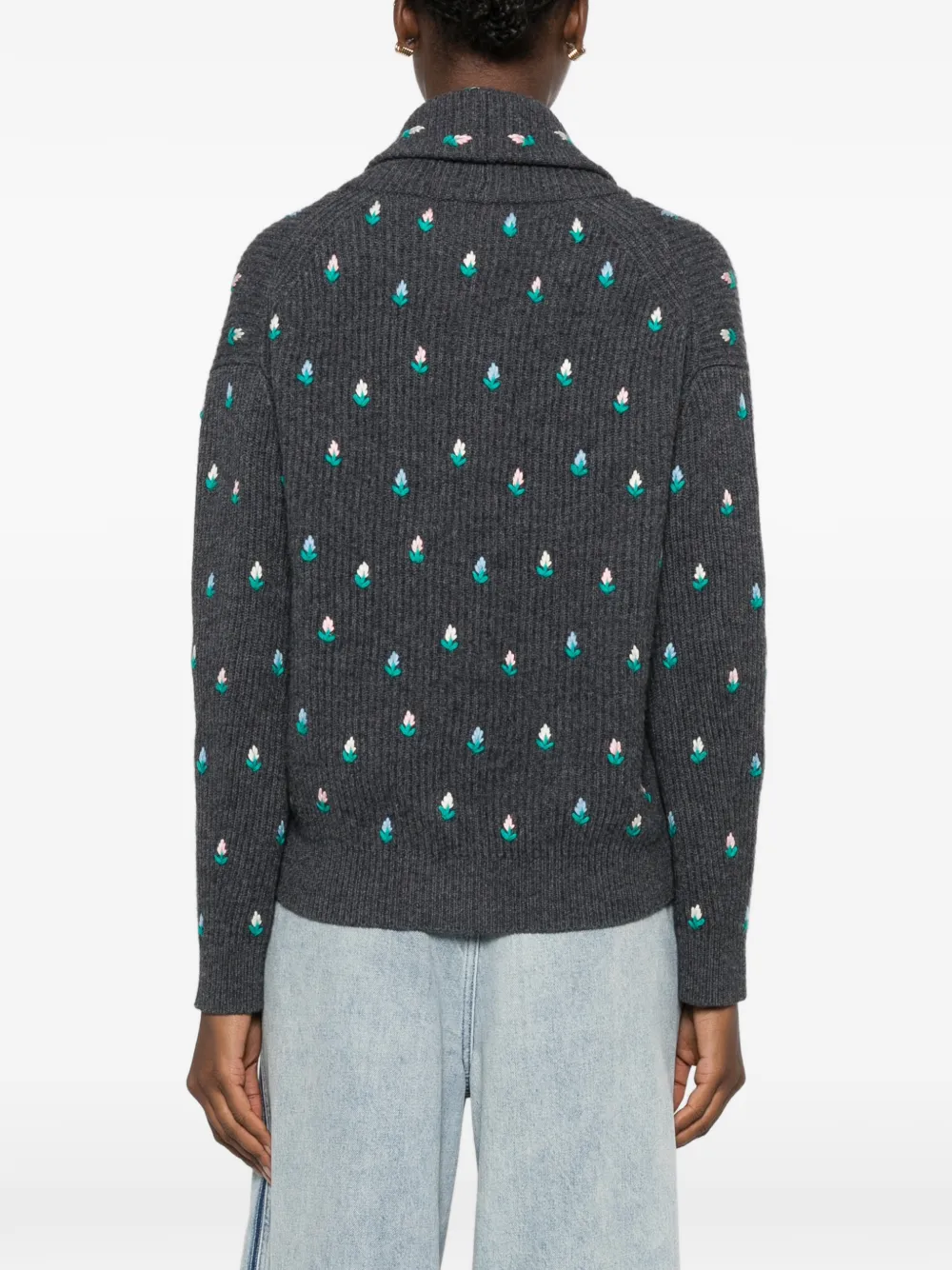 Forte Vest met geborduurde bloemen Grijs