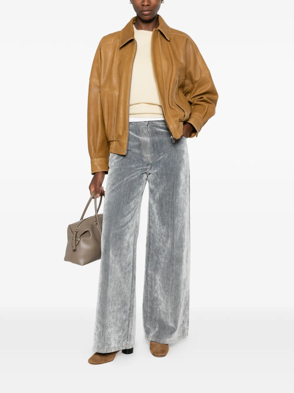 Forte Broek met fluwelen afwerking Grijs