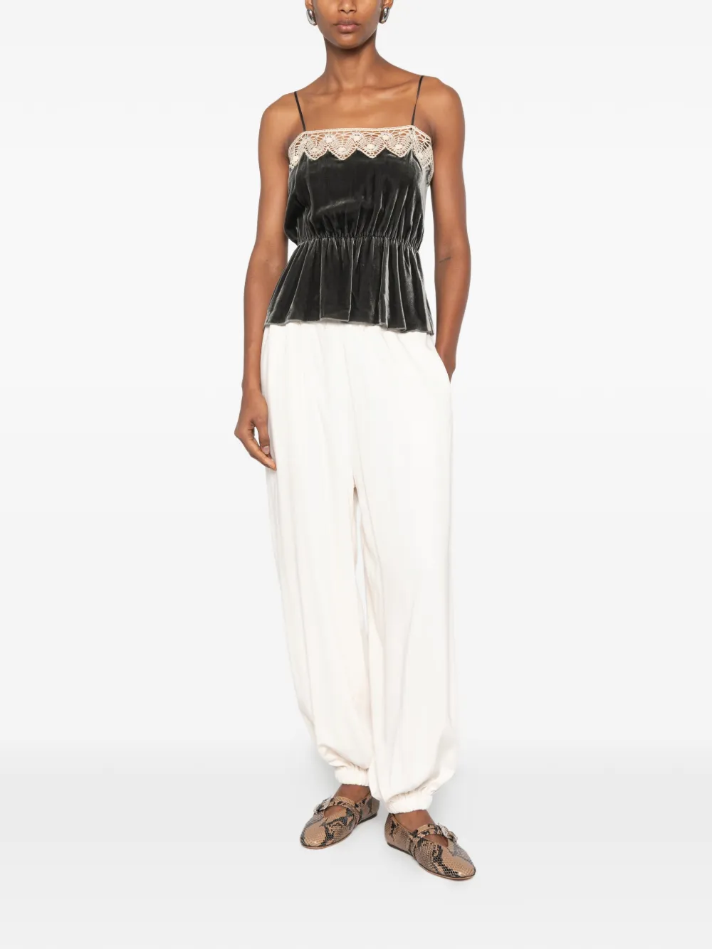 Forte Peplum top met kanten afwerking Grijs