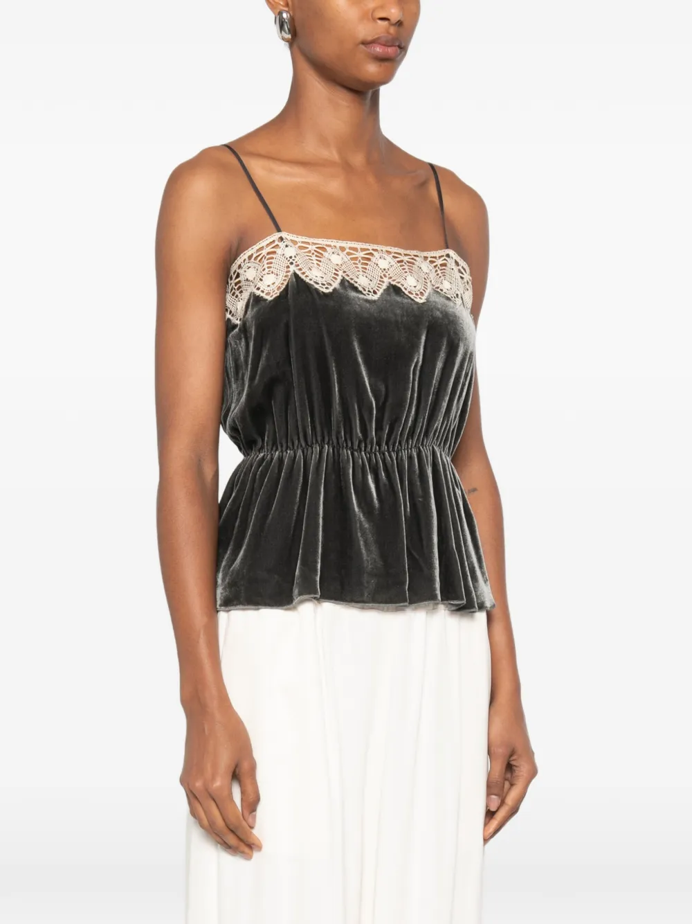 Forte Peplum top met kanten afwerking Grijs
