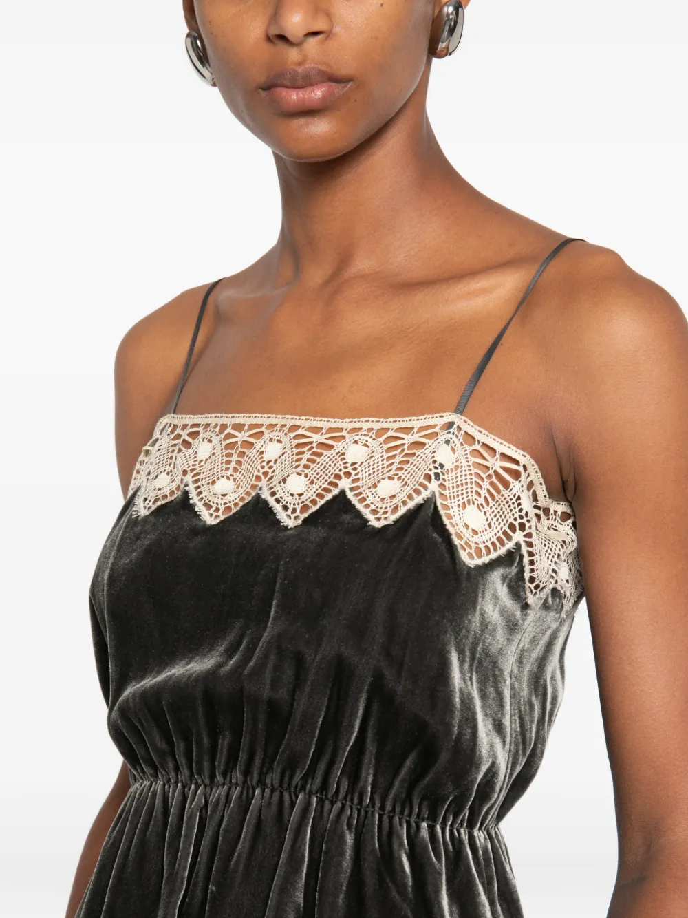 Forte Peplum top met kanten afwerking Grijs