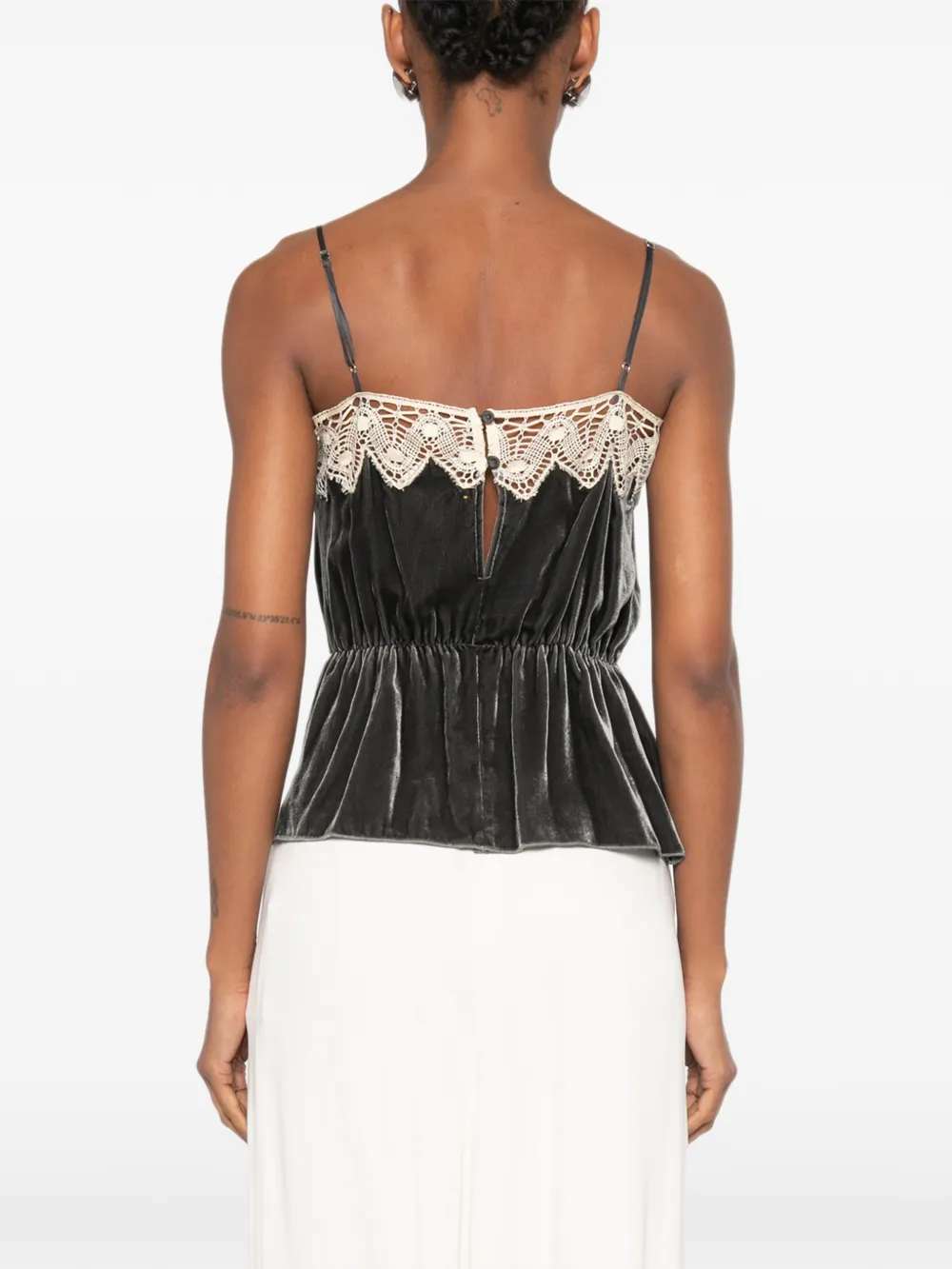 Forte Peplum top met kanten afwerking Grijs