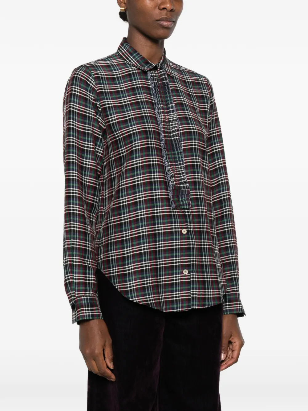 Forte Blouse met ruches en tartan ruit Blauw