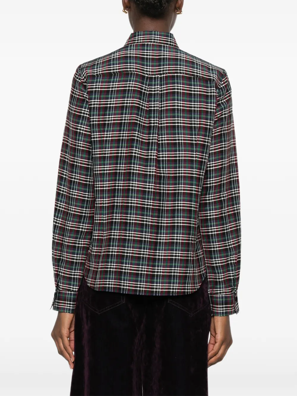Forte Blouse met ruches en tartan ruit Blauw