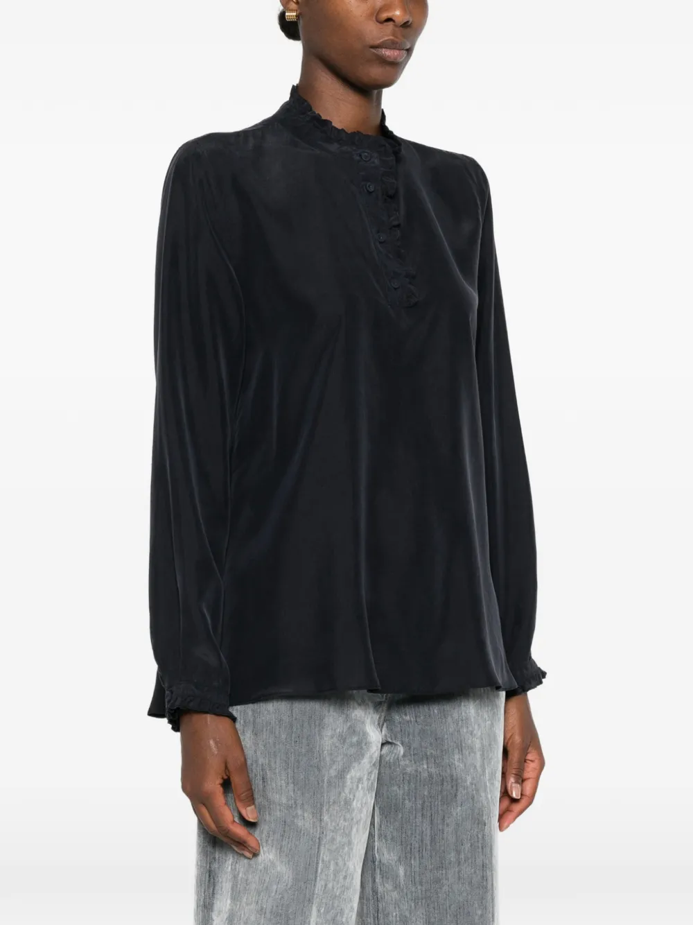 Forte Shirt met ruches afwerking Blauw