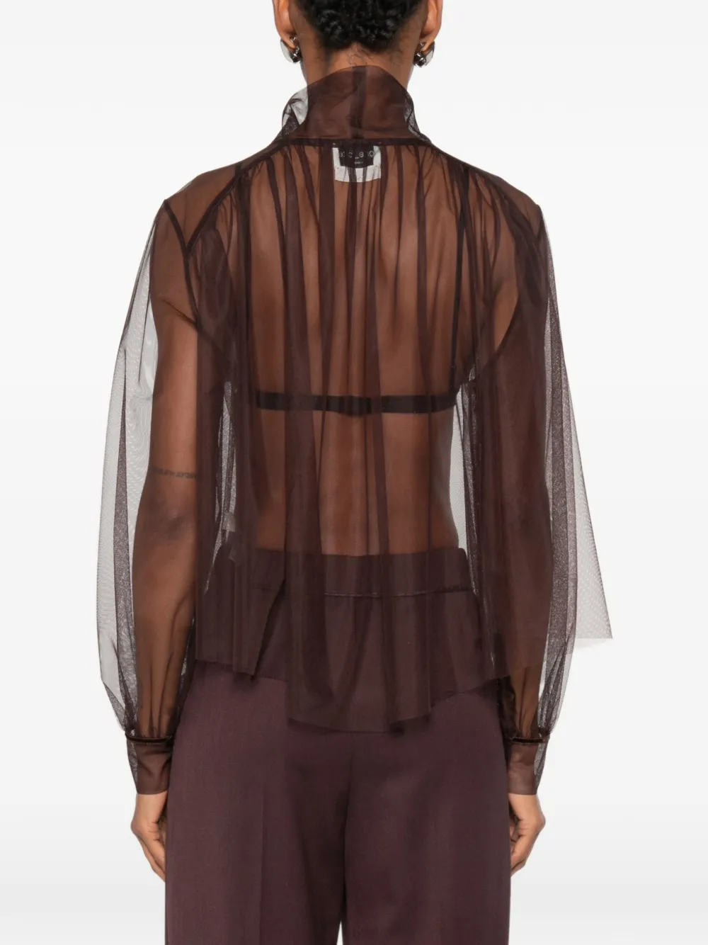 Forte Doorzichtige blouse met gestrikte hals Bruin