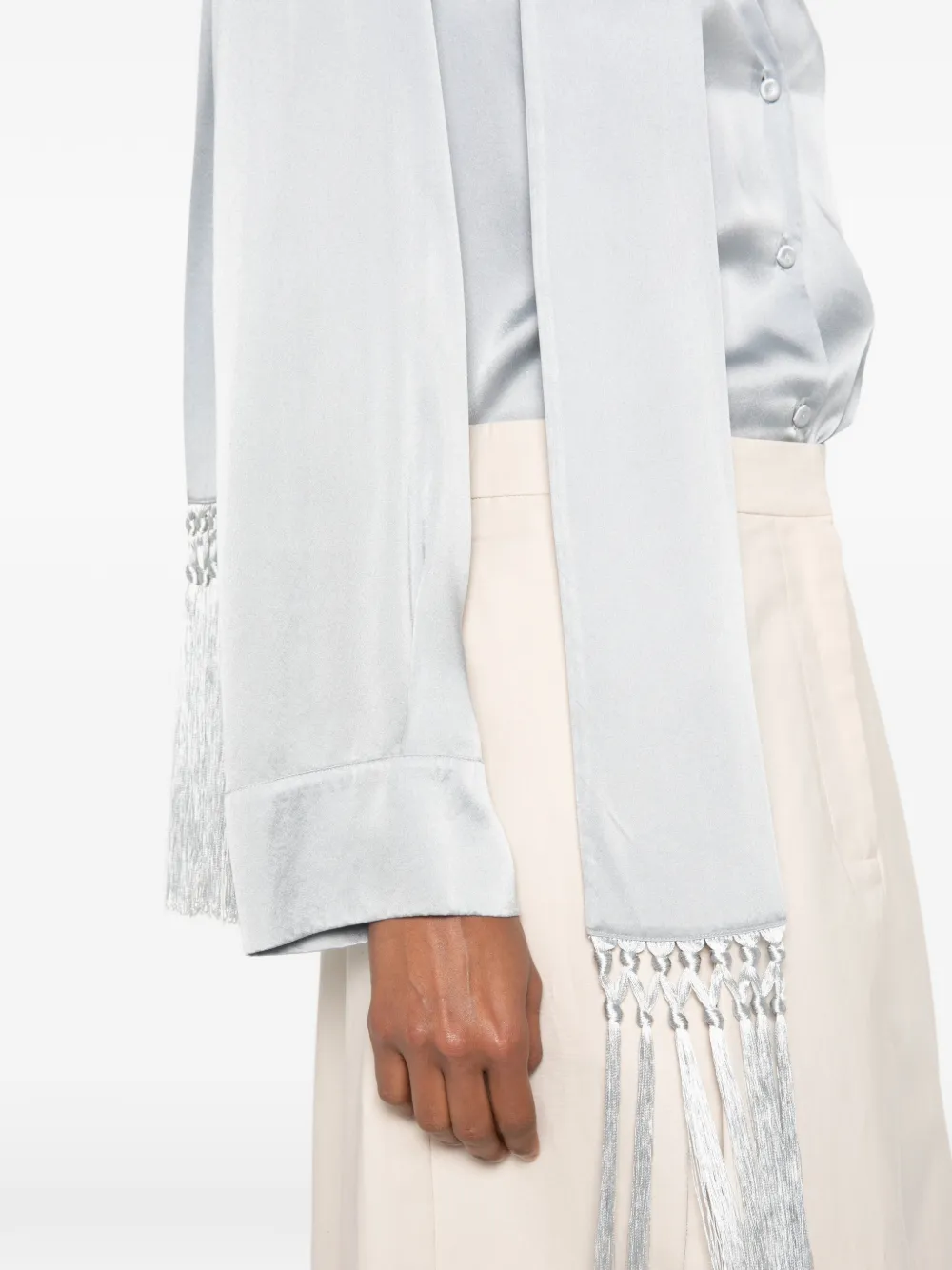 Forte Blouse met franje en gestrikte hals Grijs