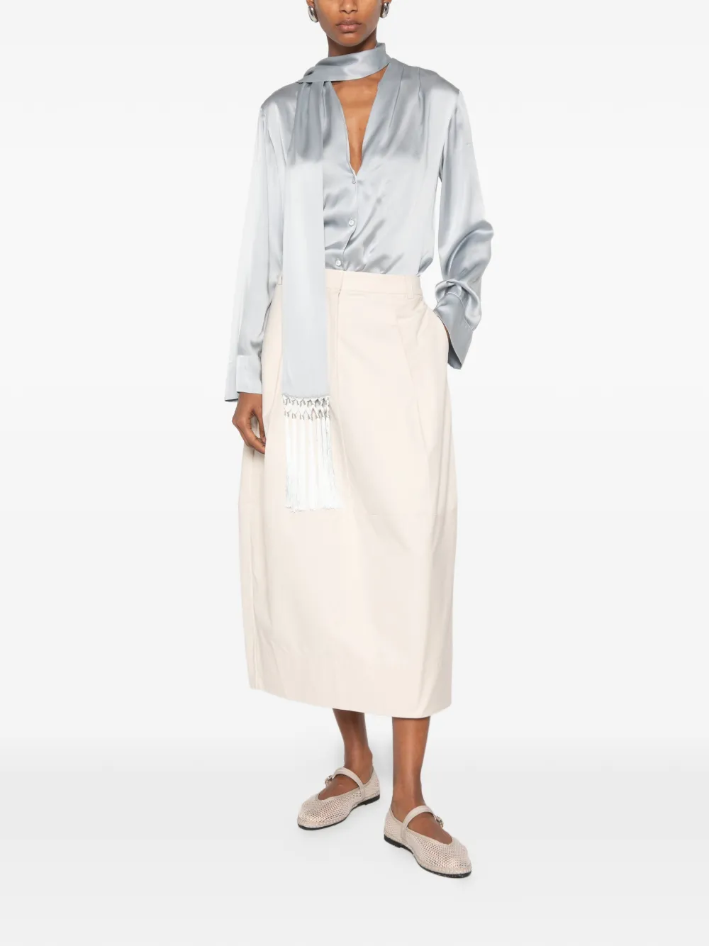 Forte Blouse met franje en gestrikte hals Grijs