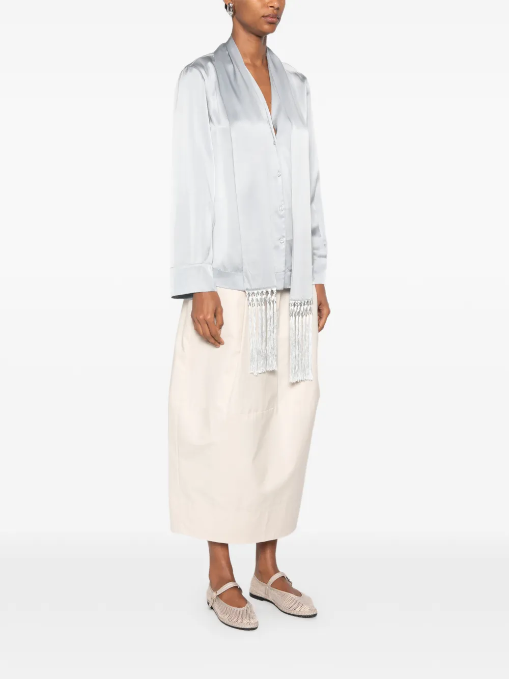 Forte Blouse met franje en gestrikte hals Grijs