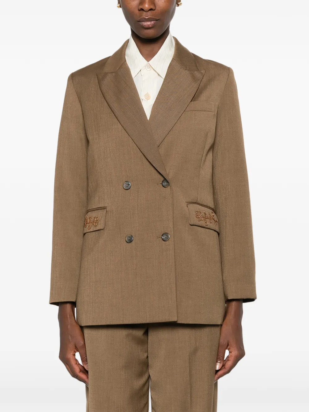 Forte Blazer met dubbele rij knopen en kralen Bruin