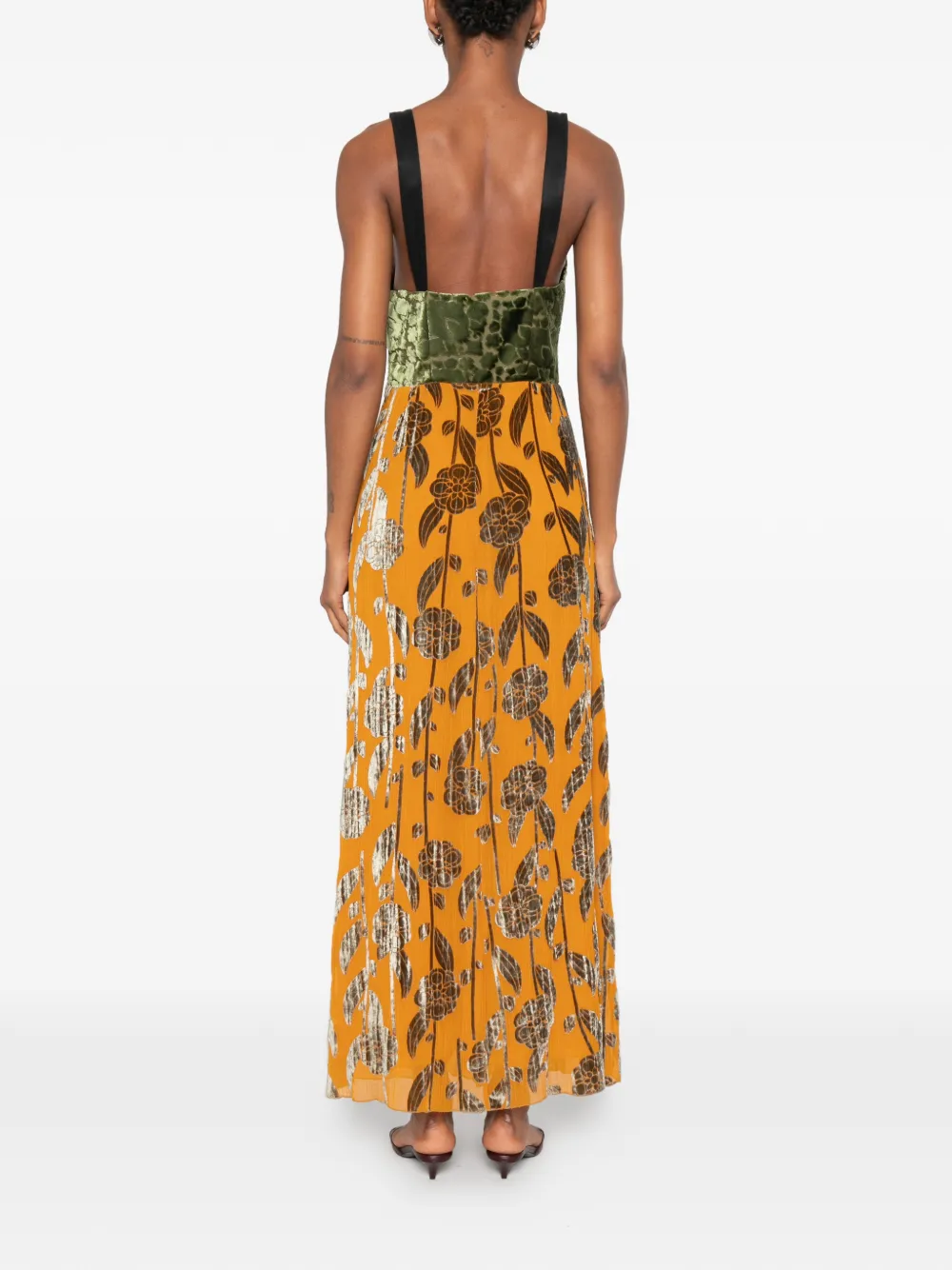 Forte Maxi-jurk met fluwelen vlakken en bloem-detail Oranje