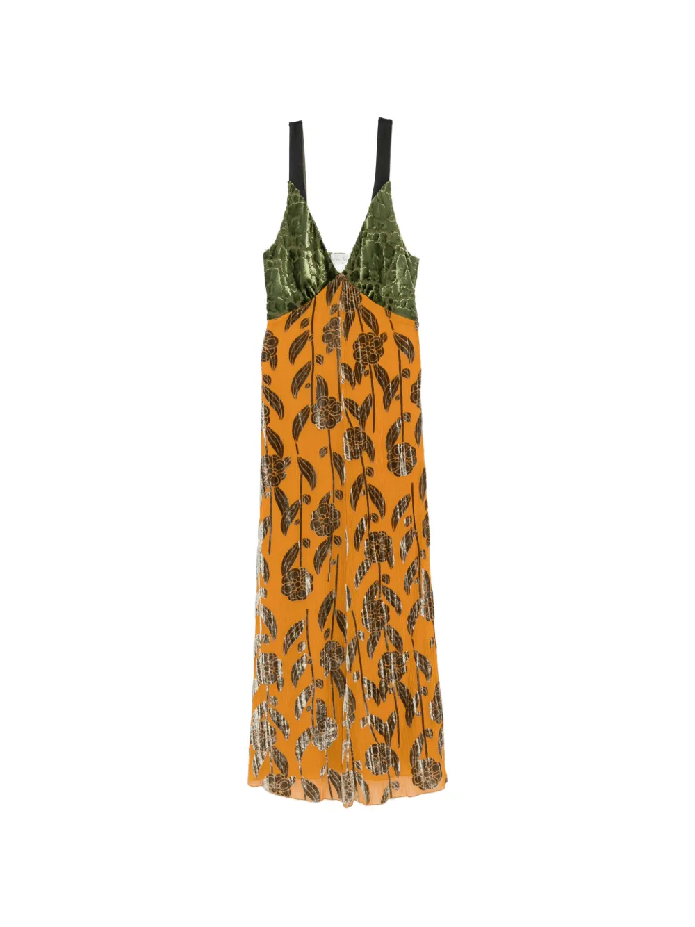 Forte Forte robe longue à fleurs effet dévoré et empiècement en velours - Orange Forte Forte robe longue à fleurs effet dévoré et empiècement en velours - Orange