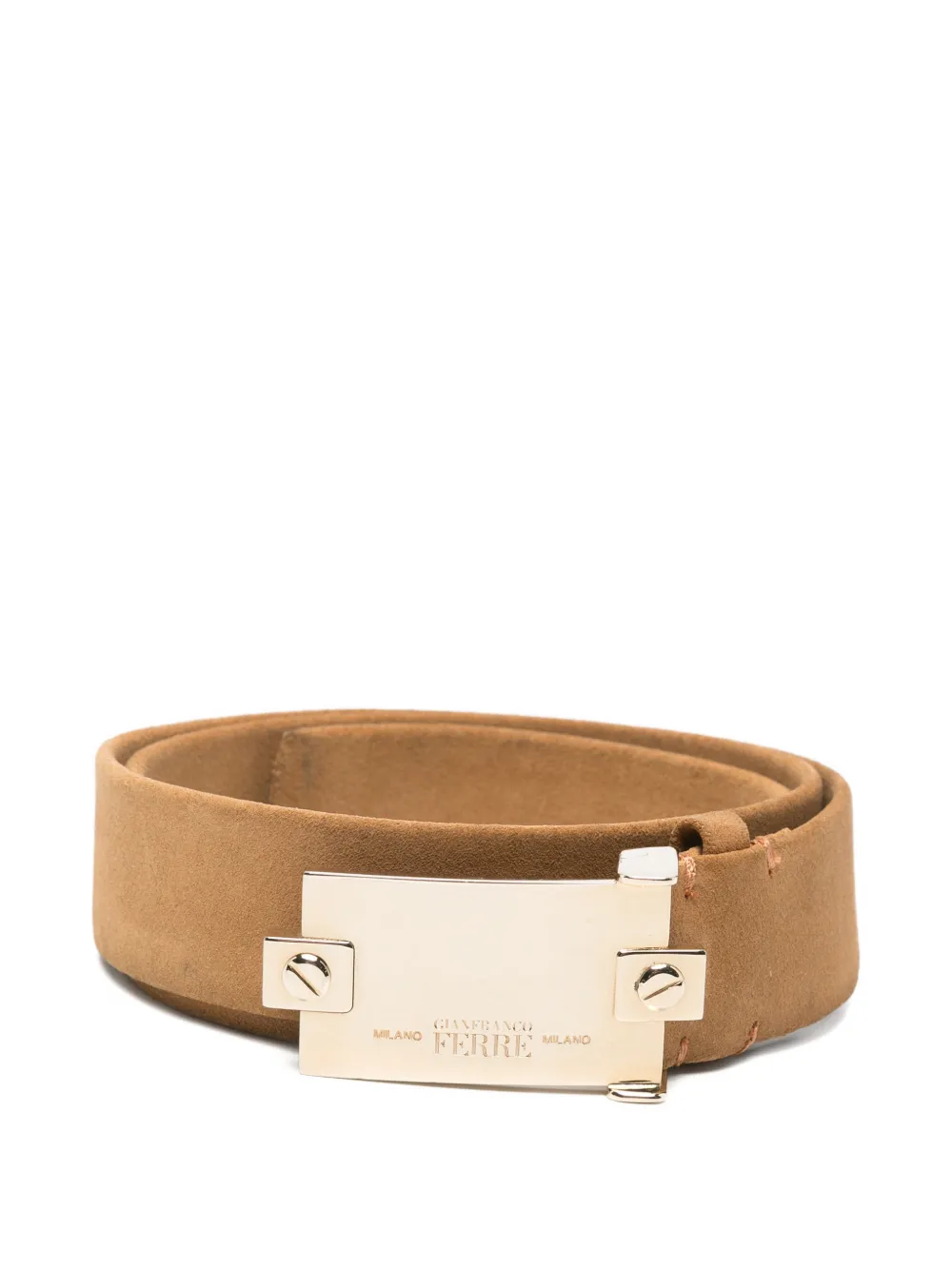 Gianfranco Ferré Pre-Owned 2000s plaque-buckle suede belt - Marrone