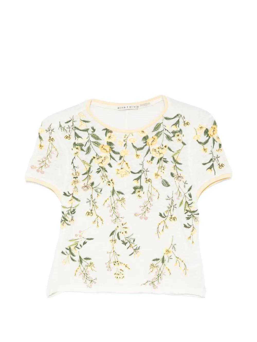 alice + olivia Cindy floral-embroidered T-shirt - Toni neutri