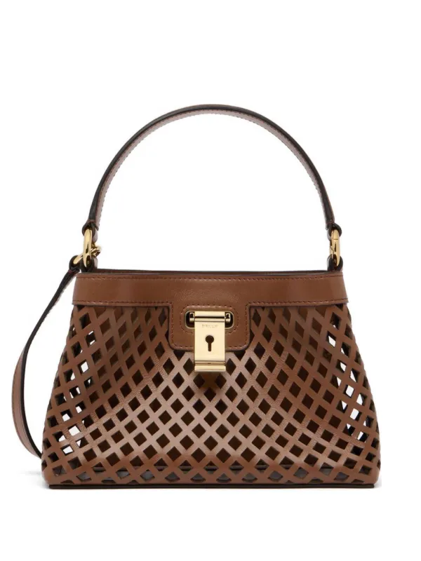 Bally Lock Me Mini Bag in Laser-cut Leather in Brown