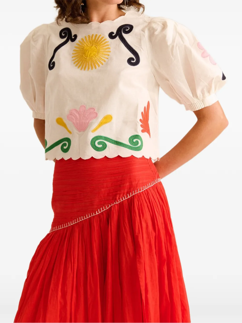 Carolina K Lara embroidered scallop-edge top - Bianco
