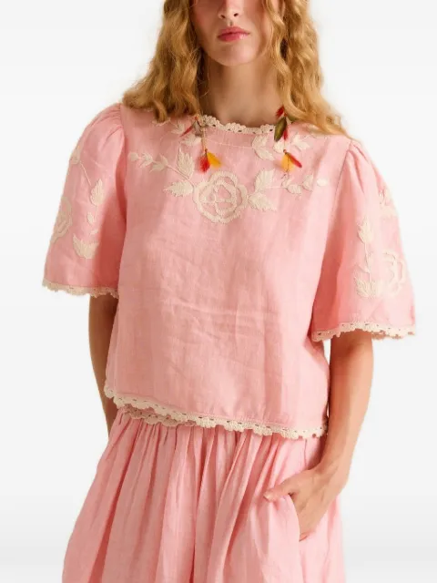 Carolina K Lela embroidered lace-trim top