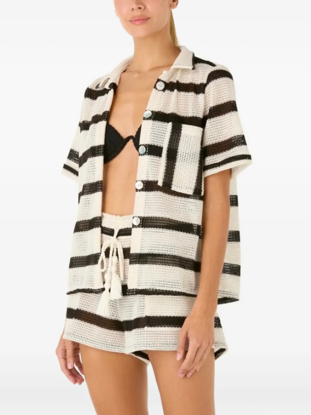 PALMACEA Maya striped mesh shirt - Bianco