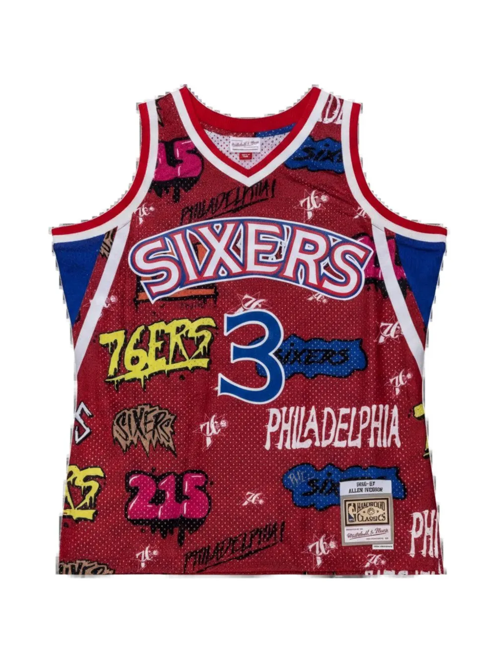 Mitchell & Ness 1996 Philadelphia 76ers Allen Iverson Slap Sticker Swingman basketball jersey - Rosso
