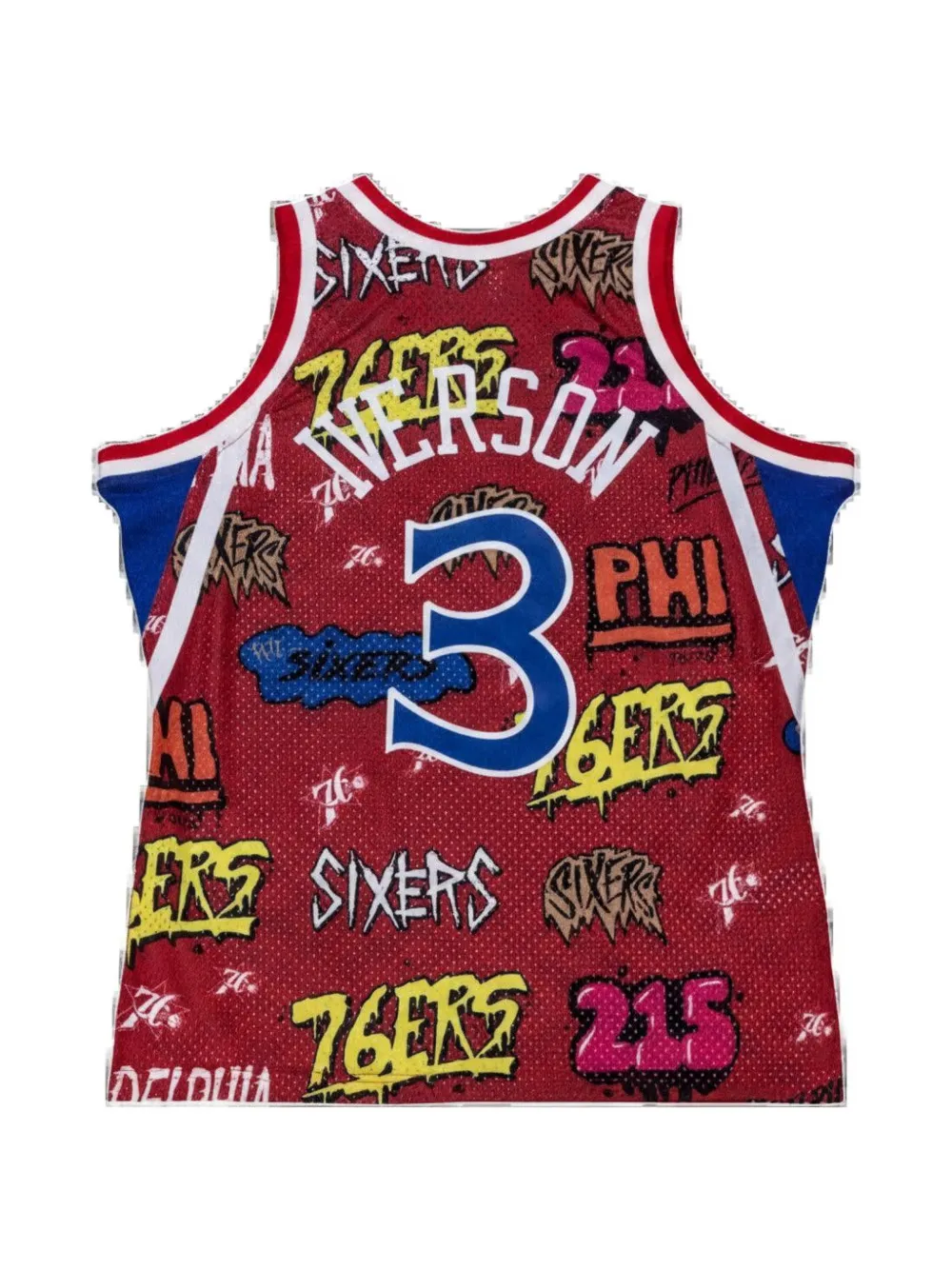 Mitchell & Ness 1996 Philadelphia 76ers Allen Iverson Slap Sticker Swingman basketball jersey Rood