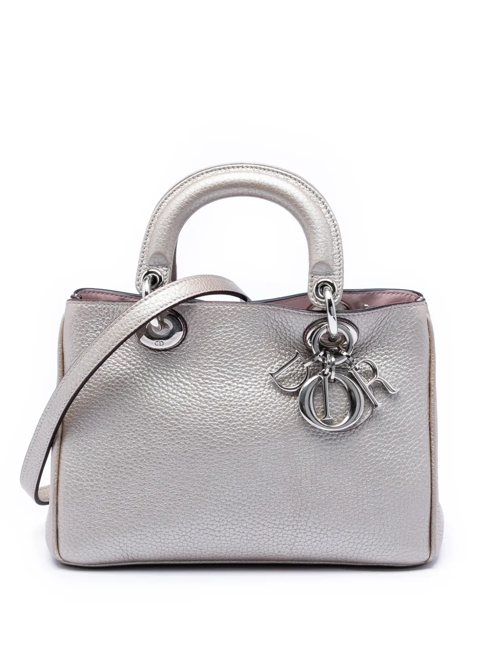 Pre-owned Dior 2014 Small Metallic Leather Issimo Satchel In Silver