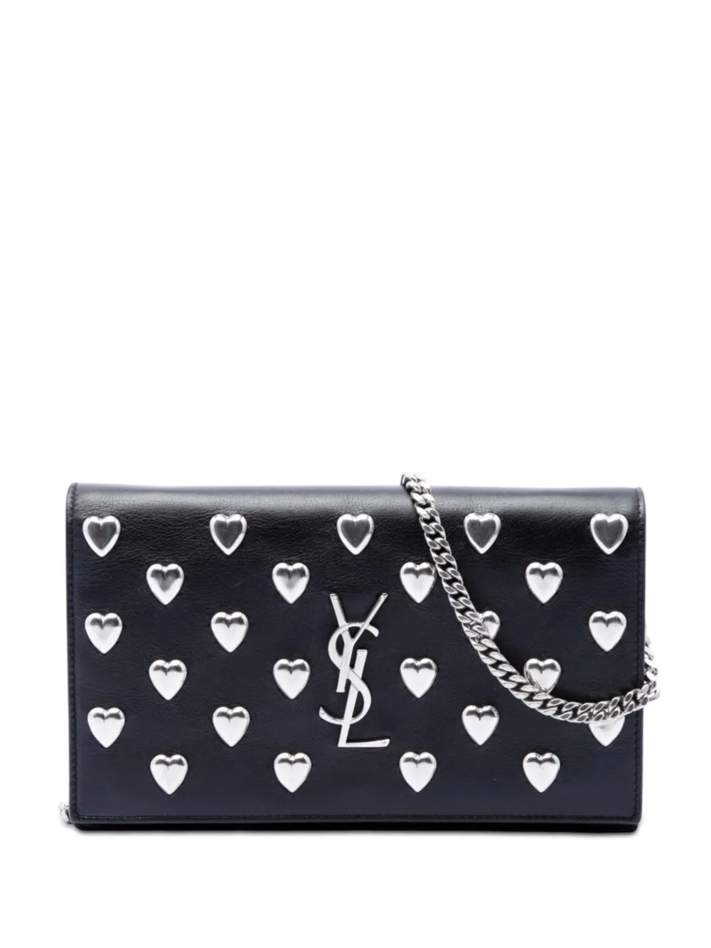 Saint Laurent Pre-Owned 2016 Medium Calfskin Monogram Heart Studded Kate crossbody bag - Nero