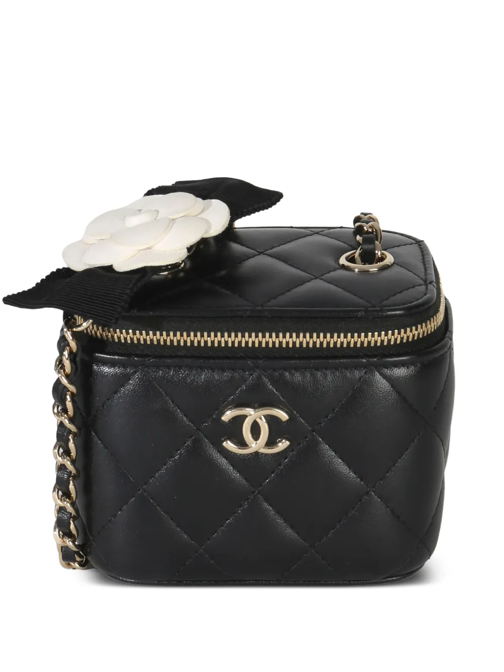 CHANEL Pre-Owned quilted Camellia bow vanity case - Nero