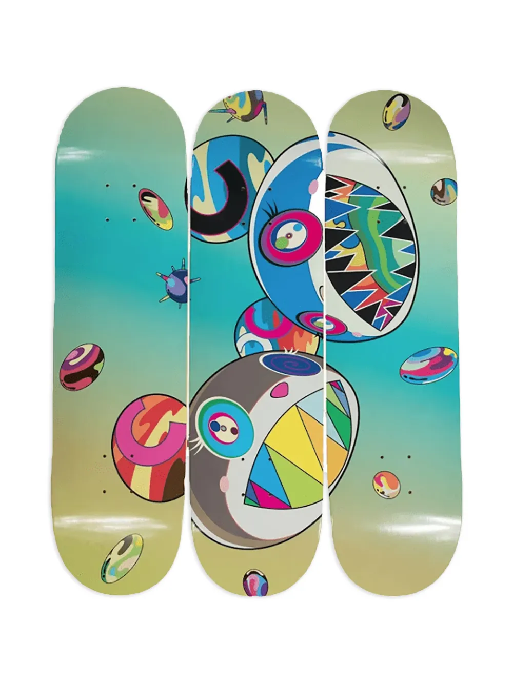 Takashi Murakami x ComplexCon Sharp Tooth Bear skateboards (set of three) - Blau