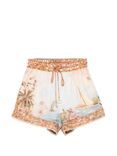 ZIMMERMANN Mahon island map linen shorts