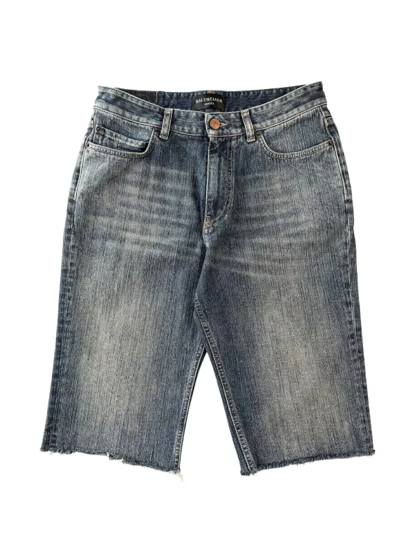 Balenciaga Faded Raw-cut Denim Shorts in Blue