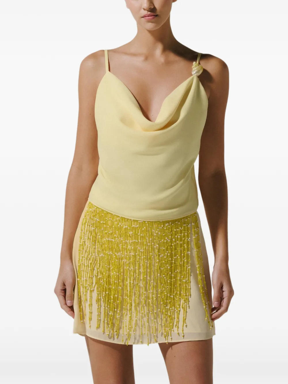 Baobab Gedrapeerde tanktop met schelpendetail Geel