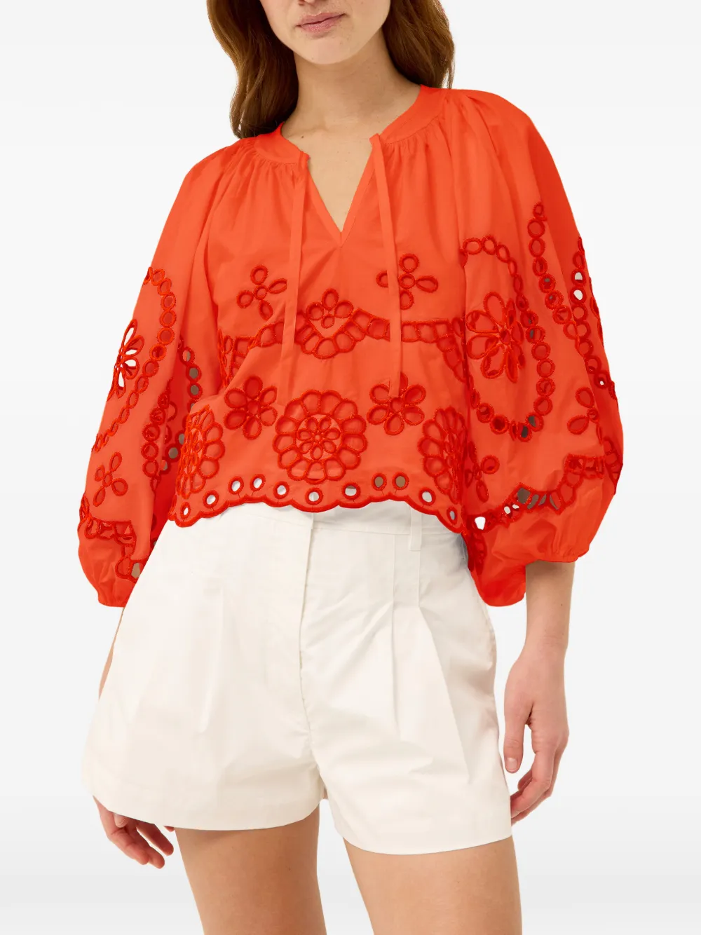 Marie Oliver Blusa Vara in pizzo sangallo - Arancione