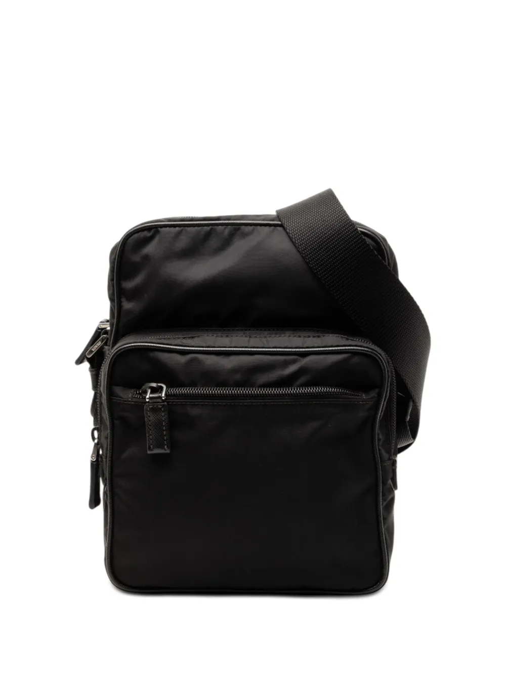 Pre-owned Prada 2013-2026 Saffiano Trimmed Tessuto Zip Top Crossbody Bag In Black