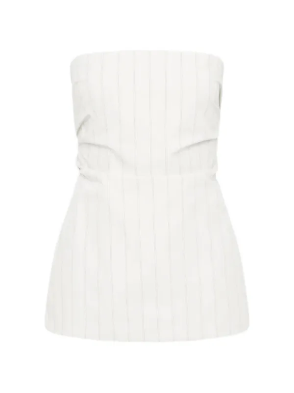 St. Agni Strapless Tie Back Pinstriped Top in Neutrals