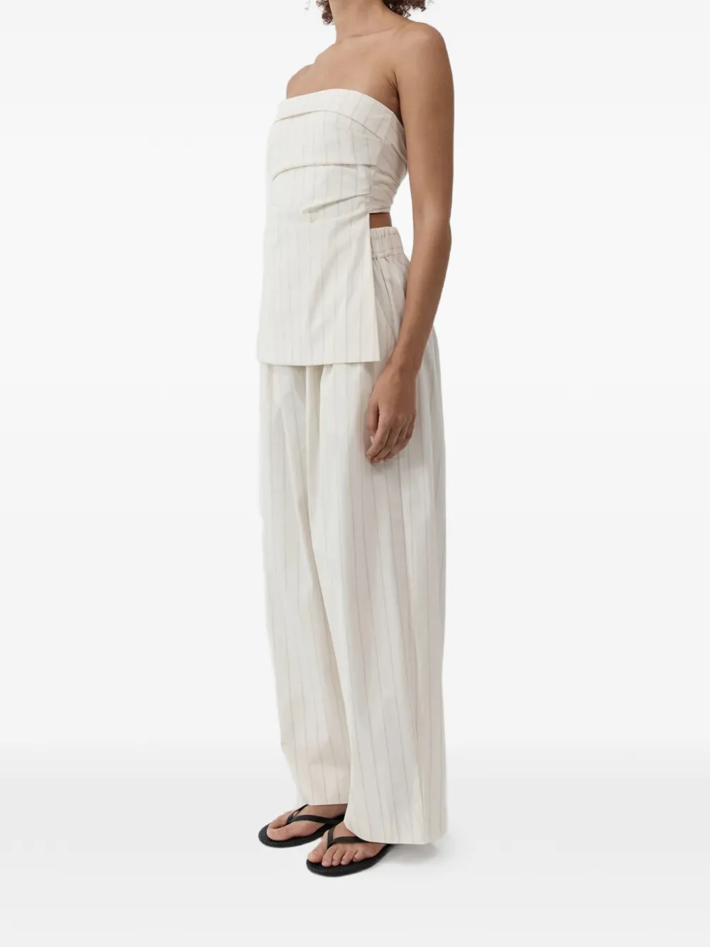 St. Agni Strapless top met krijtstreep Beige
