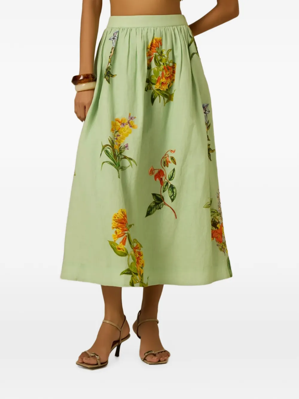 Hemant And Nandita Baku floral-print pleated midi skirt - Grün