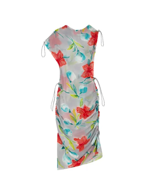 Coperni vestido midi con diseño fruncido y estampado floral